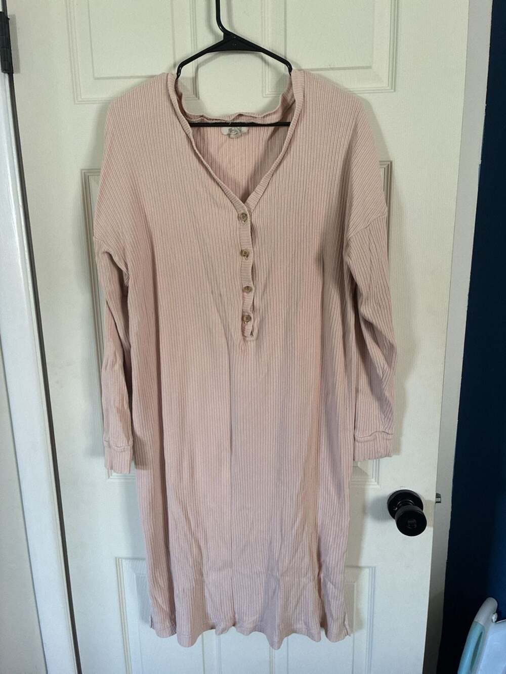 Madewell Ribbed Henley Nightshirt Size XL Pink Button Front